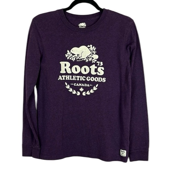Roots Tops - Roots Casual Cotton Blend Long Sleeve Crew Neck Tee Medium Purple
